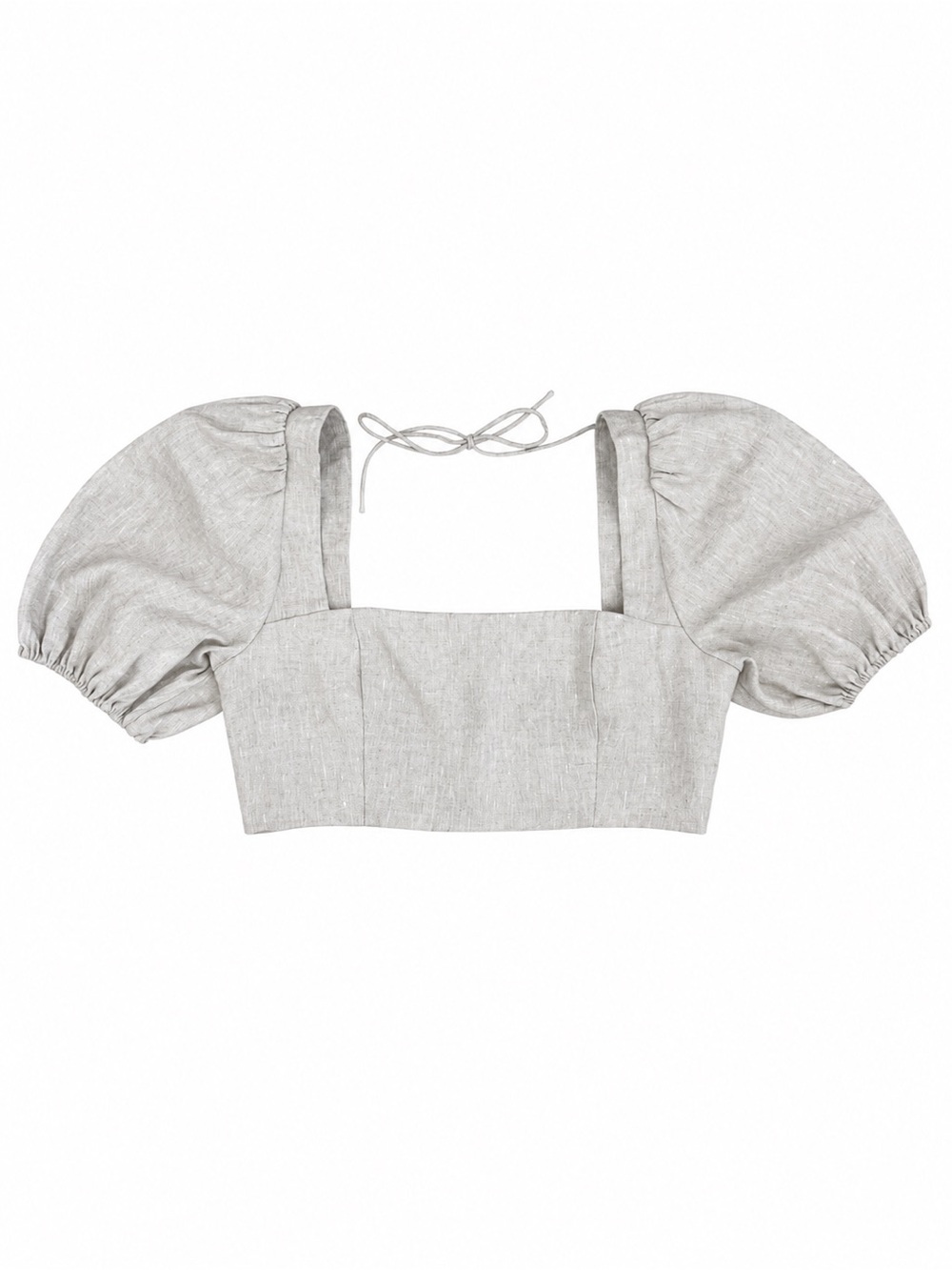 Reformation beige linen puffed sleeve crop top